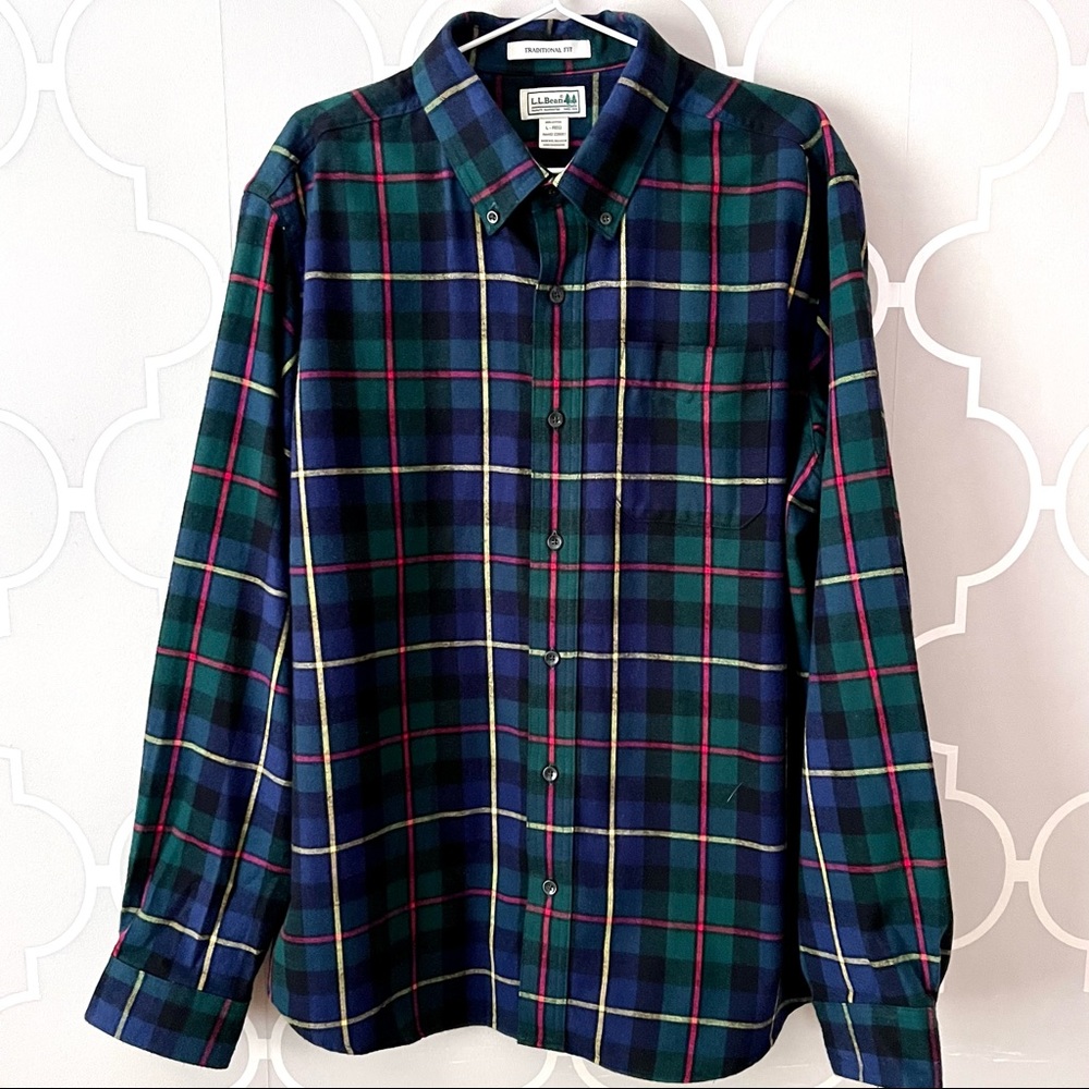 L.L Bean Men's Traditional Fit Cotton Button Down Flannel Shirt Mens Size Large